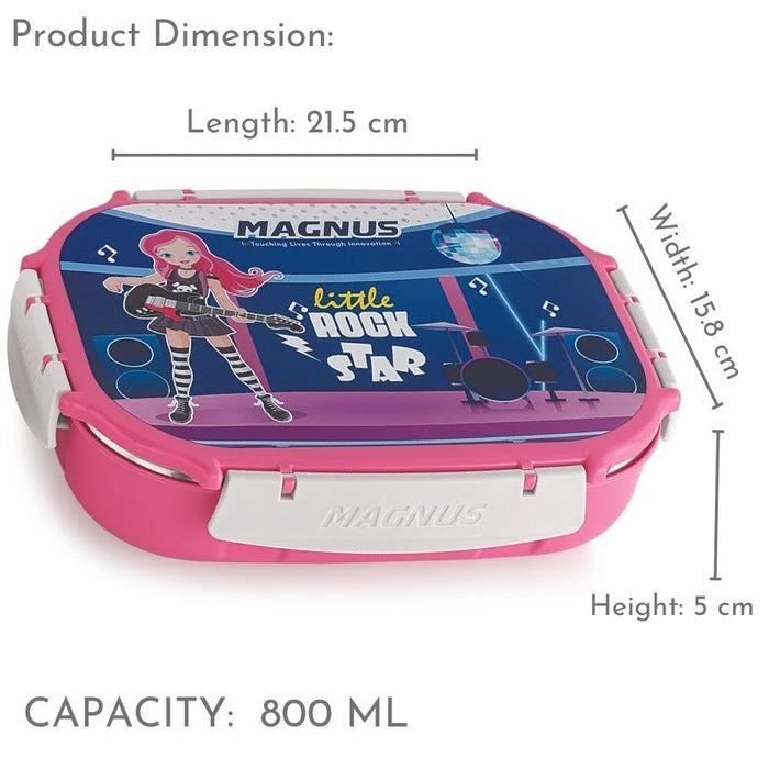 Magnus Spike Kids SP Pink Lunchbox - 800ml Stainless Steel Tiffin & 150ml Container | Airtight, Leakproof Lunch Box | Easy Carry for Boys & Girls | Lunch Box for Kids & Office Men