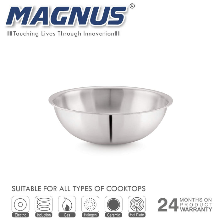 Magnus Stainless Steel Triply Induction Tasla, 240mm, Silver, Steel - Aluminum - Steel TRI PLY Technology, 2.6 Litre