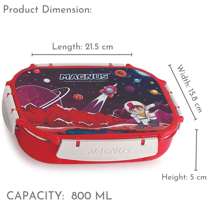 Magnus Spike Kids SP Red Lunchbox - 800ml Stainless Steel Tiffin & 150ml Container | Airtight, Leakproof Lunch Box | Easy Carry for Boys & Girls | Lunch Box for Kids & Office Men