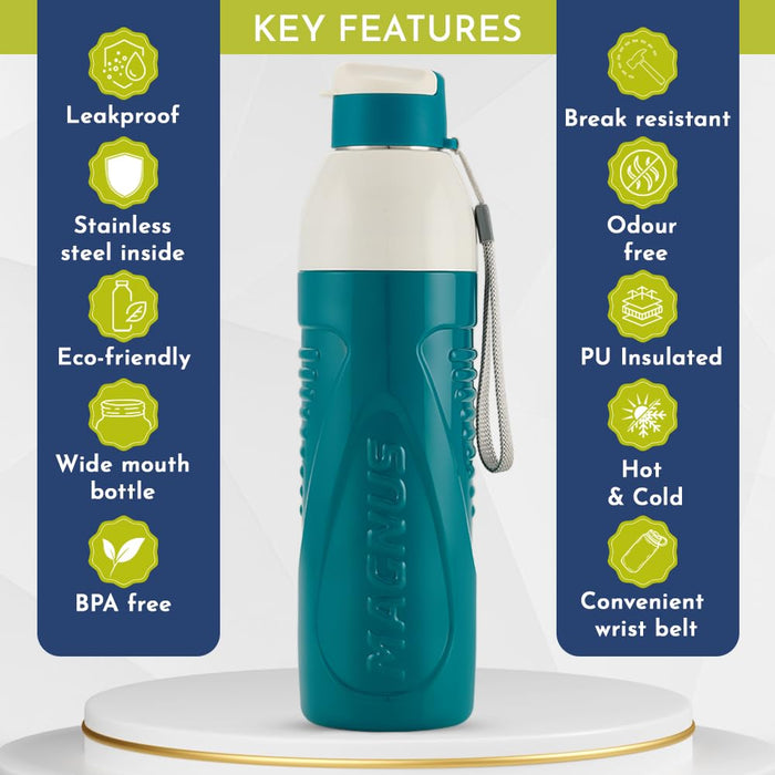 Magnus HyDrive 800 Sports Water Bottle - Insulated Bottle with Flip Lid, Leakproof Designed Bottle for Summer,Freezer-Friendly,Perfect for Kids & Adults for Office & School (Blue, 670ml)