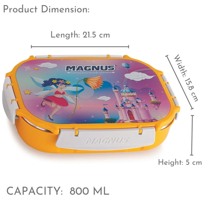 Magnus Spike Kids SP Yellow Lunchbox - 800ml Stainless Steel Tiffin & 150ml Container | Airtight, Leakproof Lunch Box | Easy Carry for Boys & Girls | Lunch Box for Kids & Office Men