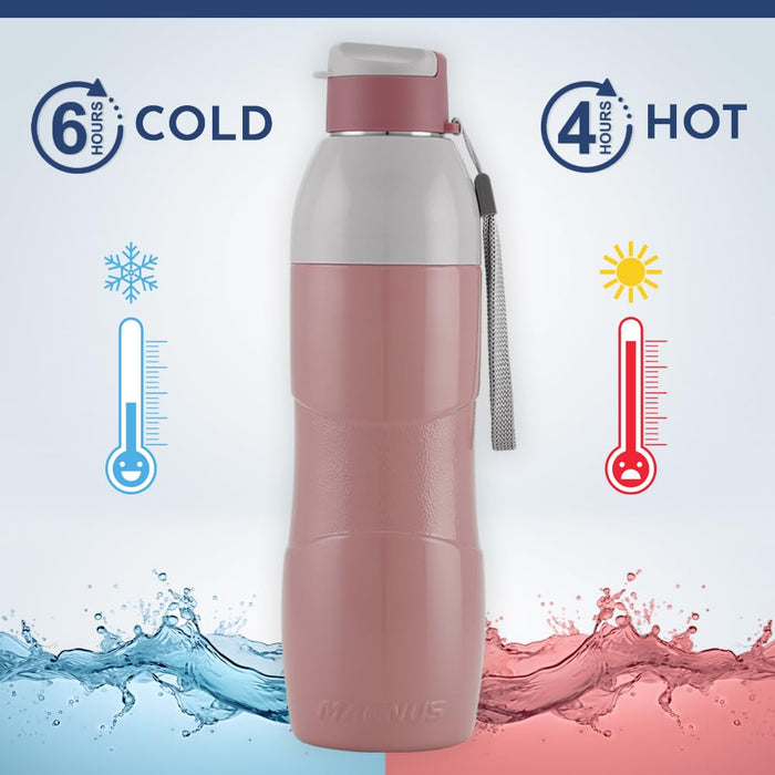 Magnus Quench 800 Sports Water Bottle - Insulated Bottle with Flip Lid, Leakproof Designed Bottle for Summer,Freezer-Friendly,Perfect for Kids & Adults for Office & School (Pink, 670ml)