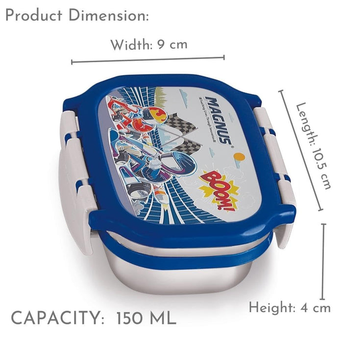 Magnus Spike Kids PP Blue Lunchbox - 800ml Stainless Steel Tiffin & 150ml Container | Airtight, Leakproof Lunch Box | Easy Carry for Boys & Girls | Lunch Box for Kids & Office Men