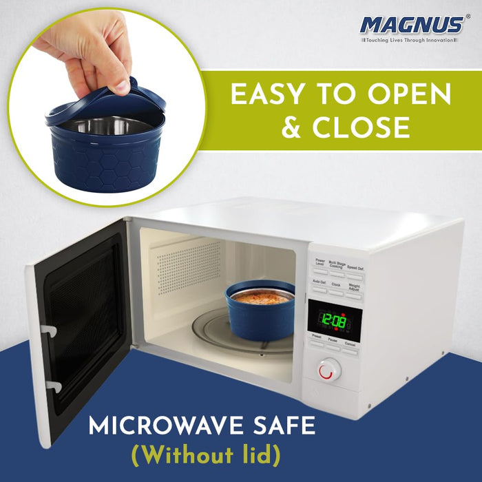 Magnus Microwave EVA 5 Lunch Box (Blue) - 3 Containers, Small Box, Bottle, Cutlery | Leakproof Stainless Steel Lunch Box for Kids, Lunch Boxes for Office Men, Women | Office & Microwave Safe