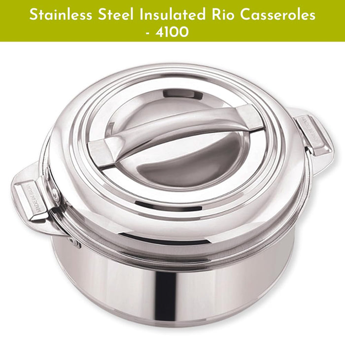 Magnus Rio Hot & Cold Double Walled Stainless Steel Casserole with Lid for 1000 ML, Silver | PU Insulated | Hygiene | Odourless | Stylish Design | Versatile Use for Storing Rice-Gravy-Roti