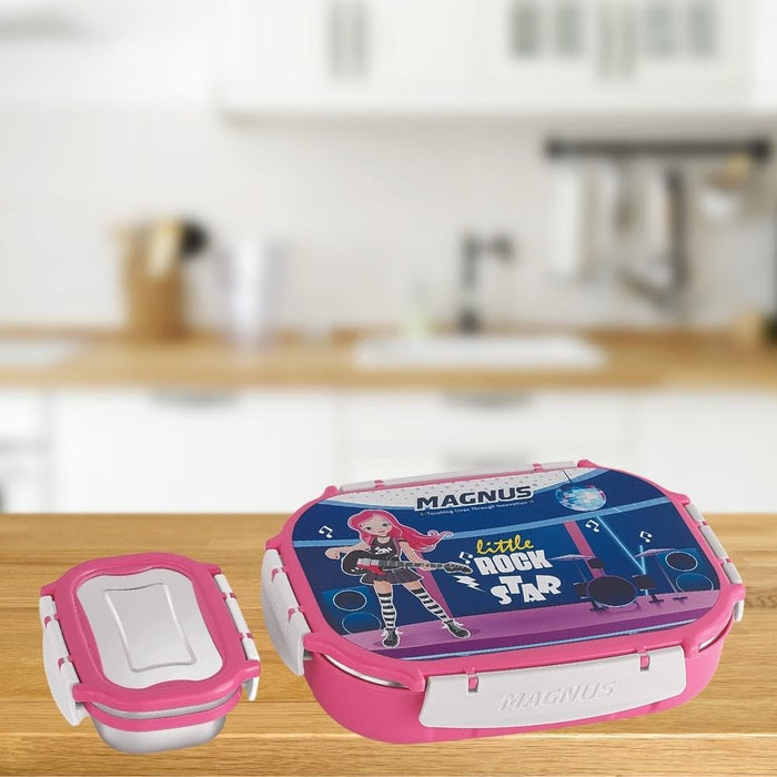 Magnus Spike Kids SP Pink Lunchbox - 800ml Stainless Steel Tiffin & 150ml Container | Airtight, Leakproof Lunch Box | Easy Carry for Boys & Girls | Lunch Box for Kids & Office Men