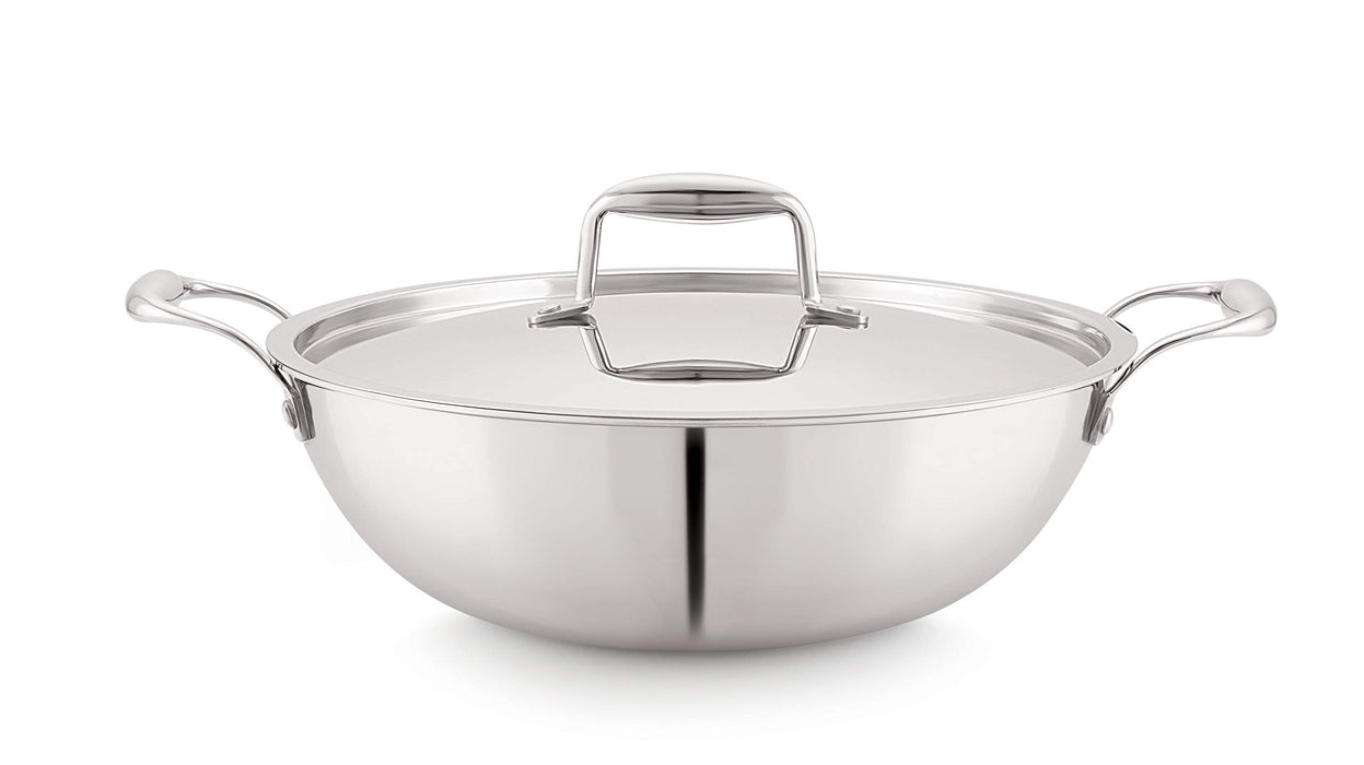 Magnus Triply Stainless Steel Kadai with Stainless Steel Lid,28 cm,4.2 L (Induction and Gas Stove Compatible)