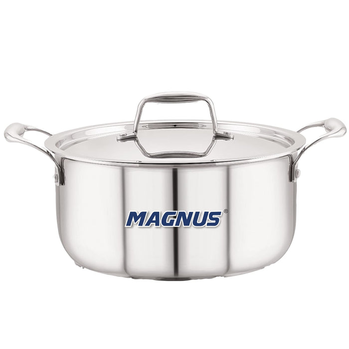 Magnus Triply Stainless Steel Casserole with Stainless Steel Lid and Induction Bottom, 20 cm|3.25 L, Silver|Use for Home, Kitchen and Restaurant - Easy to Clean and Dishwasher Oven Safe