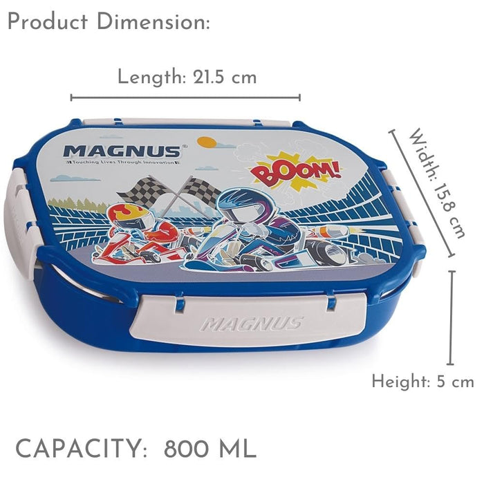 Magnus Spike Kids SP Blue Lunchbox - 800ml Stainless Steel Tiffin & 150ml Container | Airtight, Leakproof Lunch Box | Easy Carry for Boys & Girls | Lunch Box for Kids & Office Men