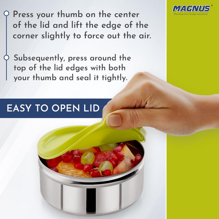 Magnus Stainless Steel Airtight Leakproof Storage Container with Easy Lock, 420ML - Kitchen Accessories Items, Lunch Box, Lunch Boxes for Office Men