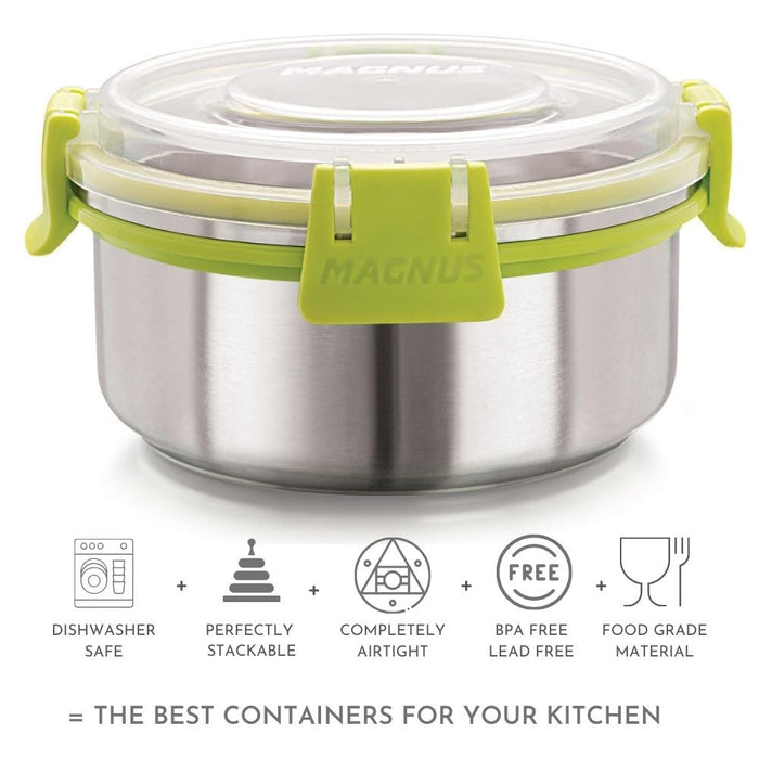 Magnus Stainless Steel Airtight Leakproof Storage Container, 450 ML, Klip Lock System - Premium Kitchen Accessories Items, Ideal Lunch Box, Perfect Lunch Box for Kids