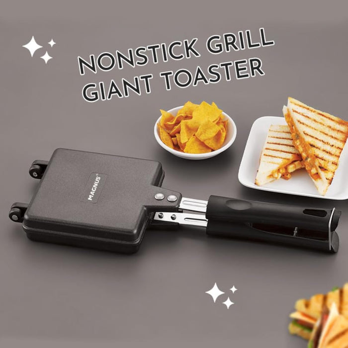 Magnus Optima Non Stick Giant Toaster| Gas Compatible Toast Sandwich Maker Regular Grill Sandwich | Hand Toaster Sandwich Maker | Comes with an Ergonomic Bakelite Handle for Easy Grip