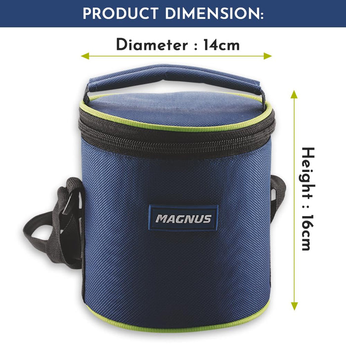 Magnus Alfa-2 Stainless Steel Lunch Box Set with Leak-Proof Containers & Insulated Bag - Air-Tight Lunch Box for Kids, Safe Lunch Boxes for Office Men, Ideal Tiffin for School & Work (Blue)