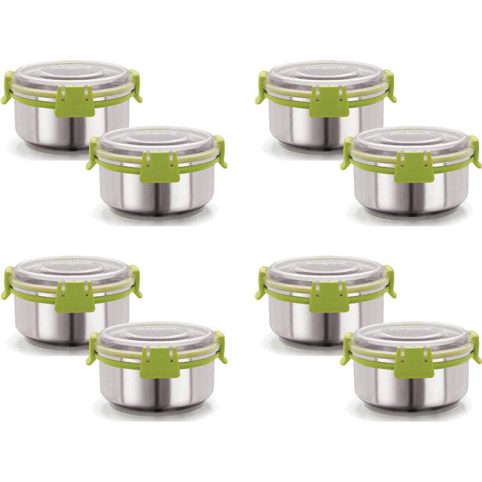 Magnus Klip Lock Stainless Steel Airtight Leakproof Storage Container Set, 300 ML Each, Set of 8 - Perfect Kitchen Accessories Items, Ideal Lunch Box, Durable Lunch Boxes for Office Men