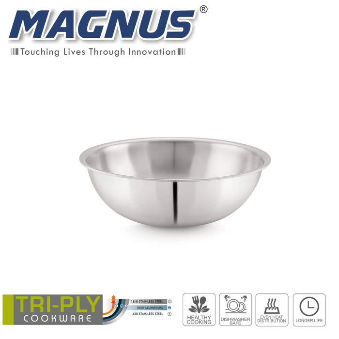 Magnus Stainless Steel Triply Induction Tasla, 220mm, Silver, Steel - Aluminum - Steel TRI PLY Technology, 2.2 Litre