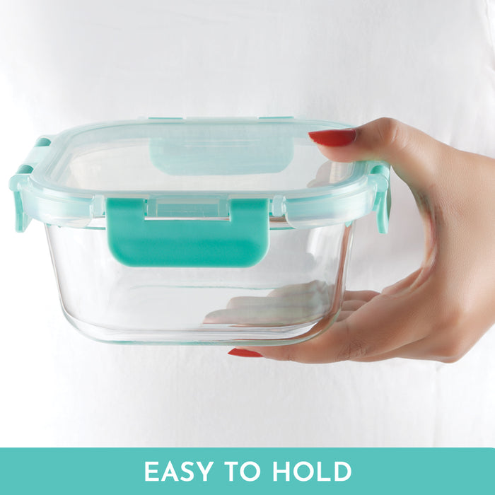 Magnus Glock Solid Glass Lunch Box with Flat Pouch, 2 Square Borosilicate Glass Containers, 640 ML Each