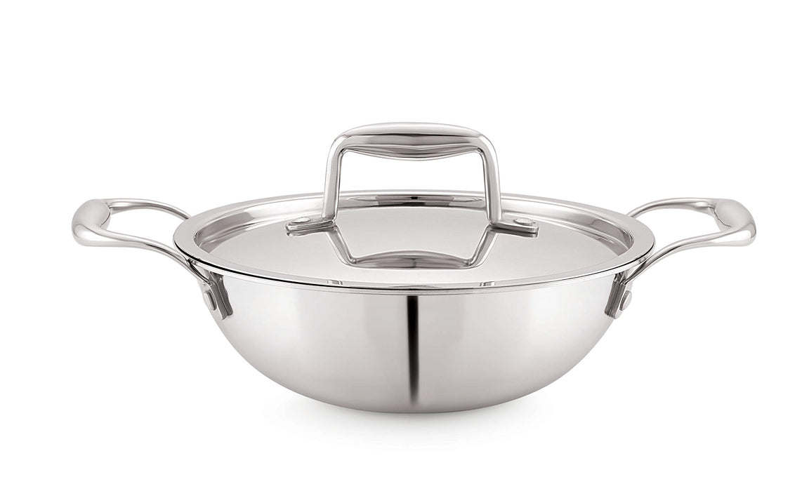 Magnus Triply Stainless Steel Kadai with Stainless Steel Lid,18 cm,1.4 L (Induction and Gas Stove Compatible), Silver, Small (Model Number: Triply Kadhai)