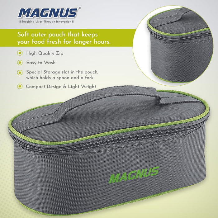 Magnus Olive-3 Prime Steam Lock Stainless Steel Lunch Box for Kids, Lunch Boxes for Office Men, Women, Leak-Proof Containers with Carry Case, Airtight Food Storage for School, Picnic