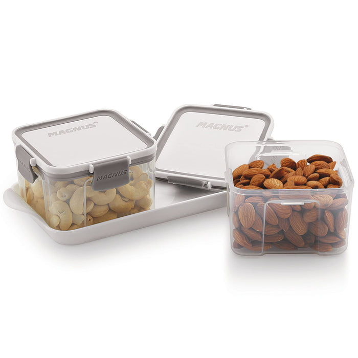 Magnus Modulock Trendy 2 Plastic BPA Free Food Container Set with Tray For Gifting Purpose (460 ml Each)