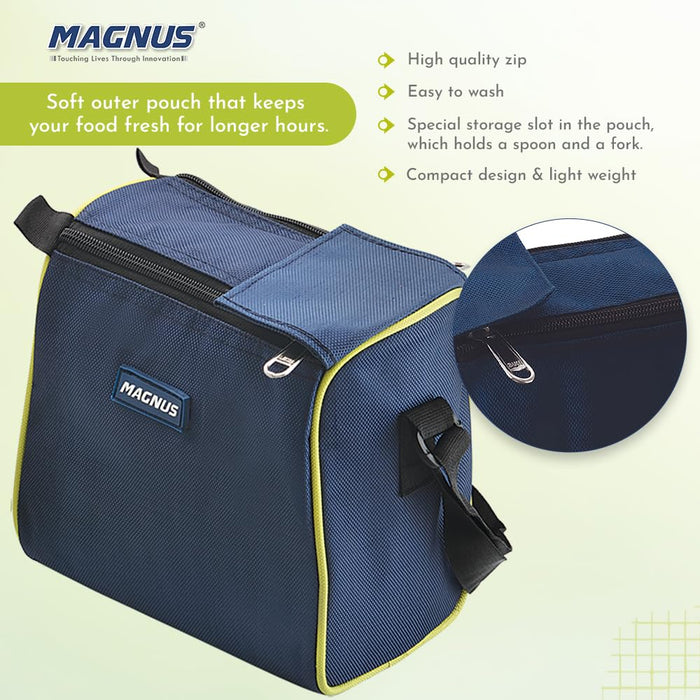 Magnus Nexus 5 Stainless Steel Lunch Box Set | Insulated, Air-Tight, Leakproof Lunch Box for Kids, Office Men & School Tiffin | Suitable for Men, Women - Blue