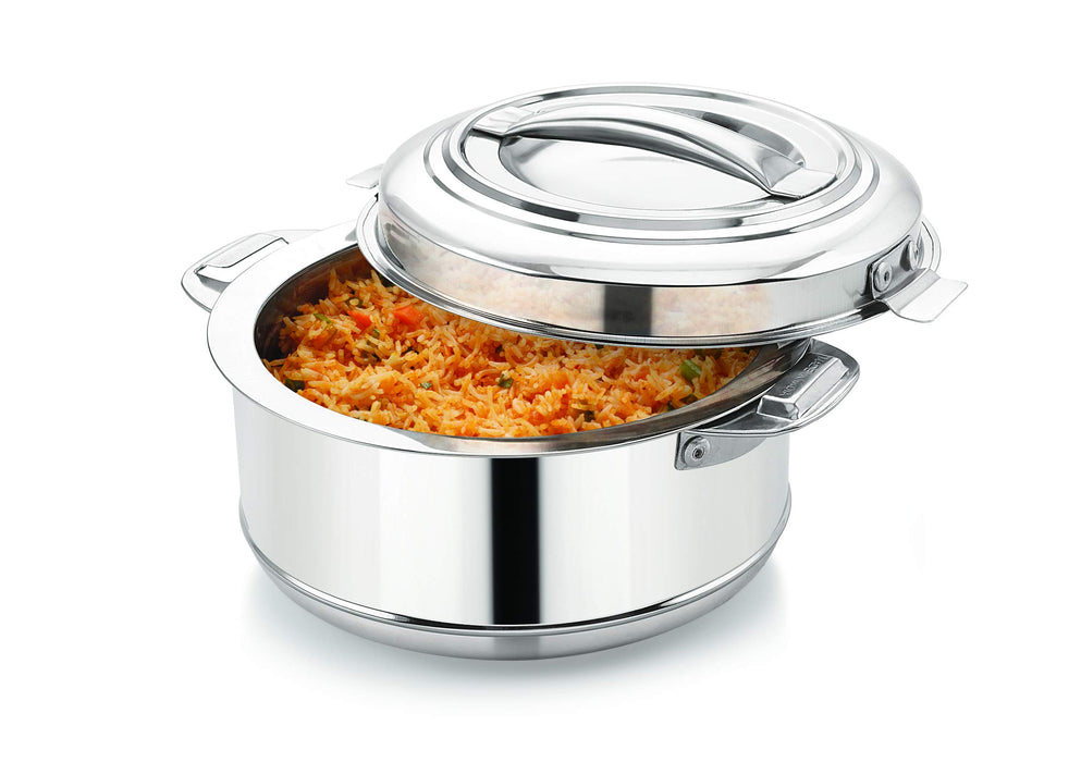 Magnus Rio Hot & Cold Double Walled Stainless Steel Casserole with Lid |Silver |PU Insulated | Hygiene | Odourless | Stylish Design | Versatile Use for storing Rice-Gravy-Roti Set of 4 (1000 ml Each)