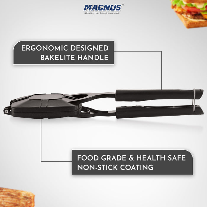 Magnus Optima Non Stick Grill Crispy Toaster for Gas Stoves - Quick Heat-Up, Uniform Cooking, PFOA-Free Non-Stick, Easy Release, Ergonomic Bakelite Handle, No Cut Design