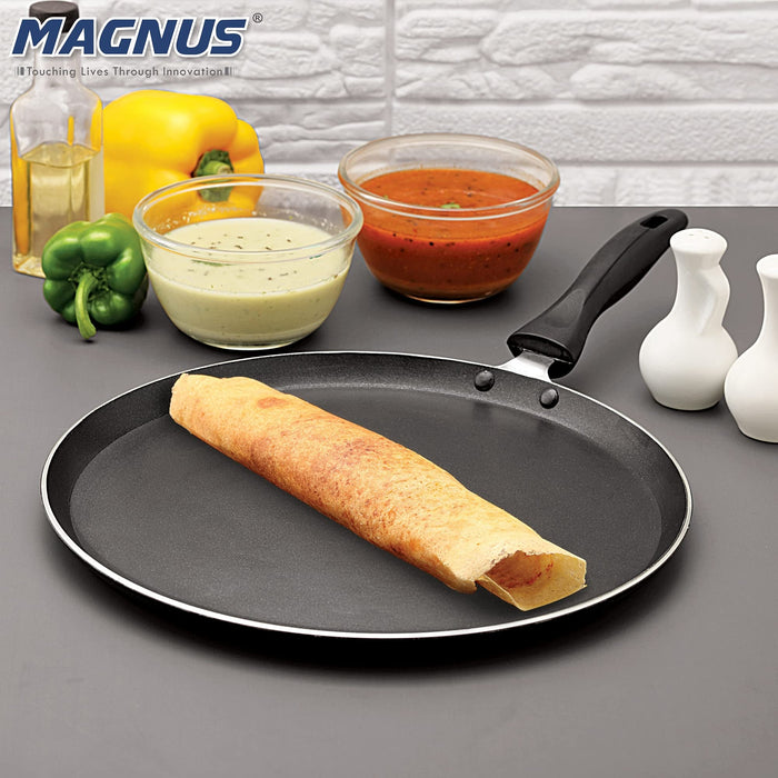 Magnus Optima Non-Stick Aluminum Dosa/Roti Tawa, Gas Stove Compatible,275 mm, 3 mm Thickness, (Grey & Black)