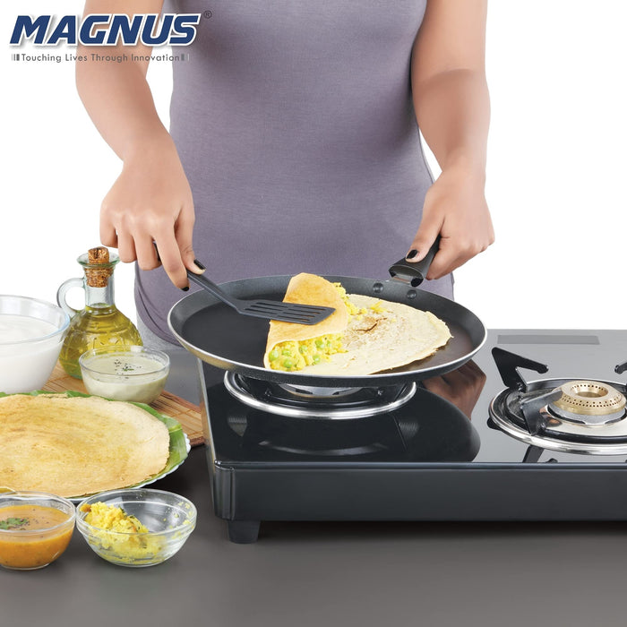 Magnus Optima Non-Stick Aluminum Dosa/Roti Tawa, Gas Stove Compatible,275 mm, 3 mm Thickness, (Grey & Black)