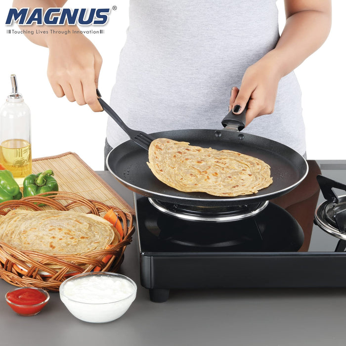 Magnus Optima Non-Stick Aluminum Dosa/Roti Tawa, Gas Stove Compatible,300 mm, 3 mm Thickness, (Grey & Black)