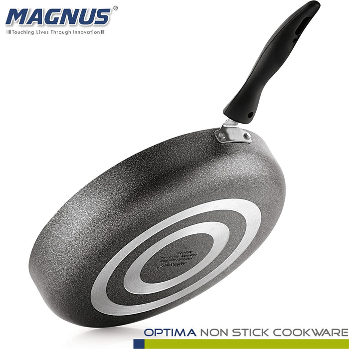 Magnus Optima Non-Stick Aluminum Fry Pan with Stainless Steel Lid, 280 mm(3.1 LTR),3 mm Thickness, Hammertone Finish, (Black & Grey)