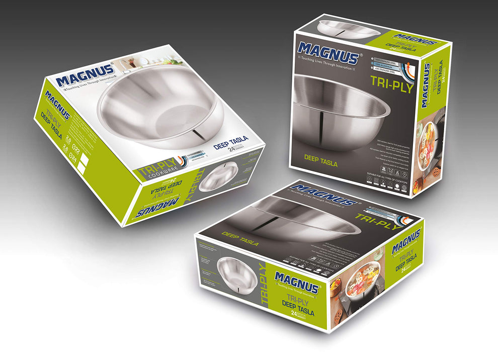 Magnus Stainless Steel Triply Induction Tasla, 180mm, Silver, Steel - Aluminum - Steel TRI PLY Technology, 1.4 Litre