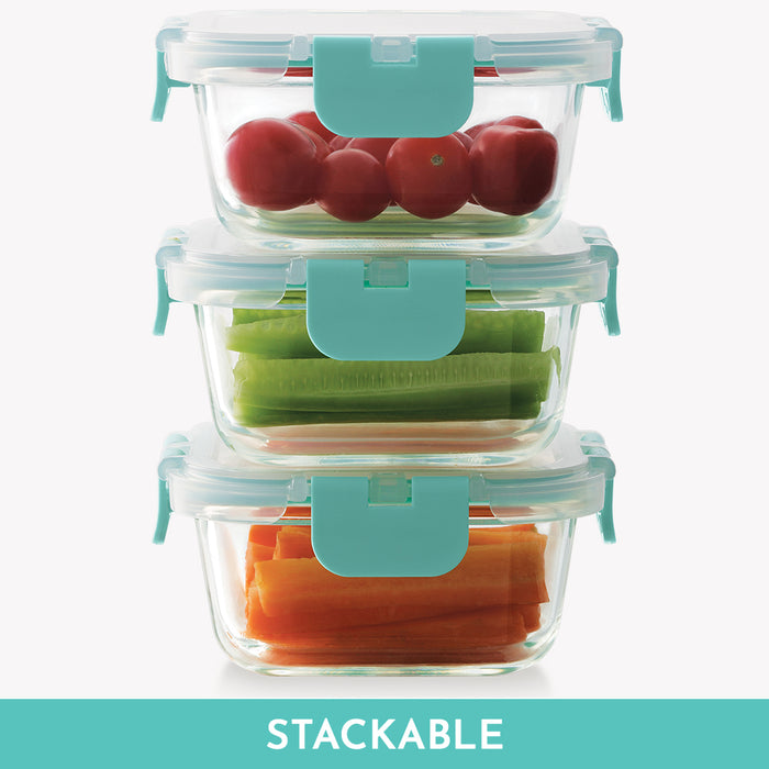 Magnus Glock Solid Glass Lunch Box with Vertical Pouch, 3 Square Borosilicate Glass Containers, 960 ML Each