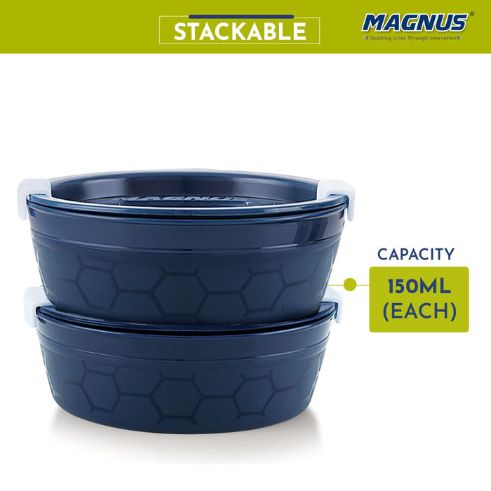 Magnus Microwave Safe Stainless-Steel Steam Lock Kitchen Food Storage Containers with Lid (150 ML) Blue Set of 2