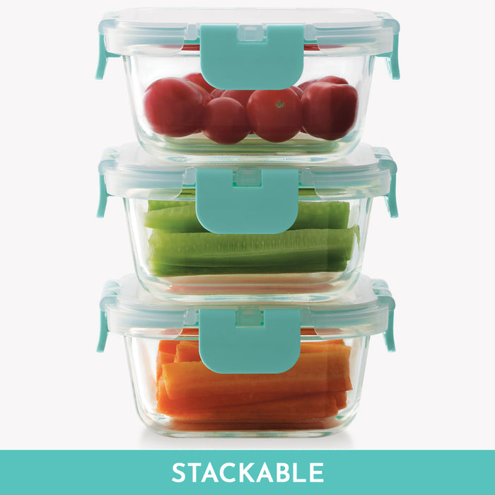 Magnus Glock Linen Glass Lunch Box with Vertical Pouch, 3 Square Borosilicate Glass Containers, 960 ML Each