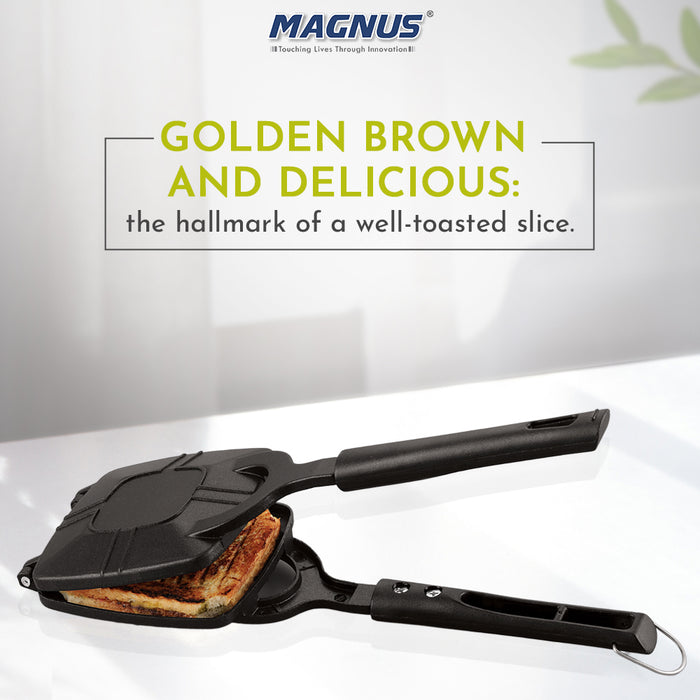 Magnus Optima Non Stick Grill Crispy Toaster for Gas Stoves - Quick Heat-Up, Uniform Cooking, PFOA-Free Non-Stick, Easy Release, Ergonomic Bakelite Handle, No Cut Design