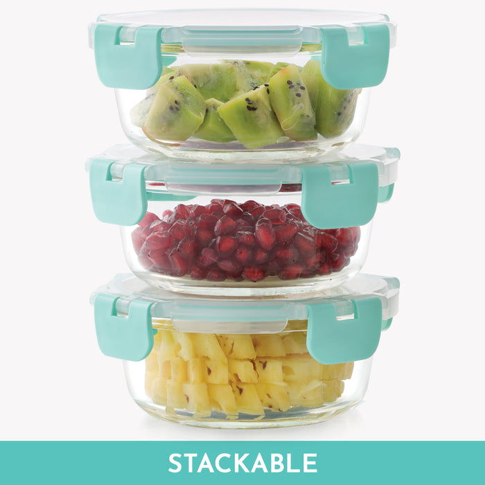 Magnus Glock Linen Glass Lunch Box with Vertical Pouch, 3 Round Borosilicate Glass Containers, 1200ML