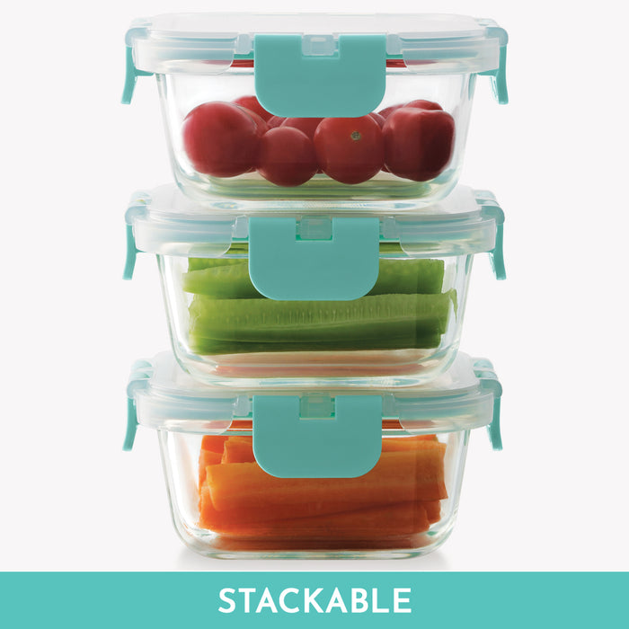 Magnus Glock Linen Glass Lunch Box with Vertical Pouch, 2 Square Borosilicate Glass Containers, 640 ML Each