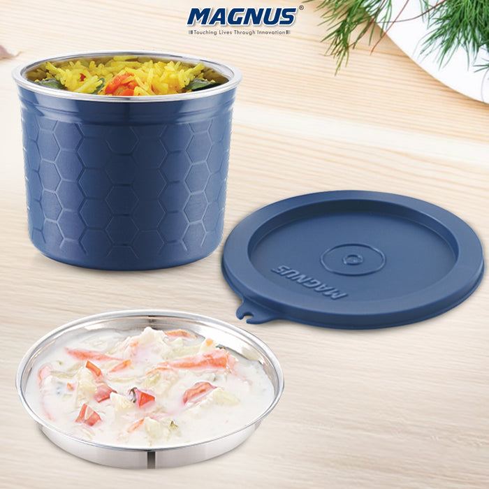 Magnus Stainless Steel Microwave Split Plate Airtight Leakproof Storage Container, Easy Lock Lid 450ML - Premium Kitchen Accessories Items, Ideal Lunch Box for Office Men