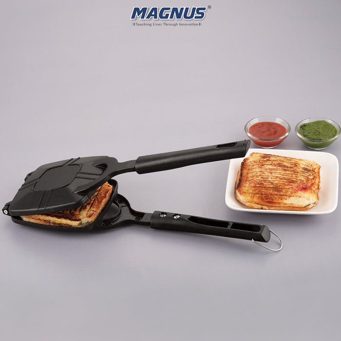 Magnus Optima Non Stick Grill Crispy Toaster for Gas Stoves - Quick Heat-Up, Uniform Cooking, PFOA-Free Non-Stick, Easy Release, Ergonomic Bakelite Handle, No Cut Design