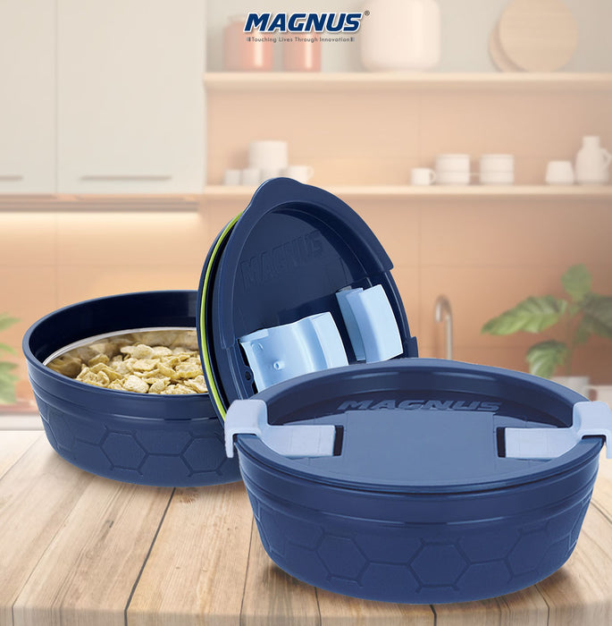 Magnus Microwave Safe Stainless-Steel Steam Lock Kitchen Food Storage Containers with Lid (150 ML) Blue Set of 2