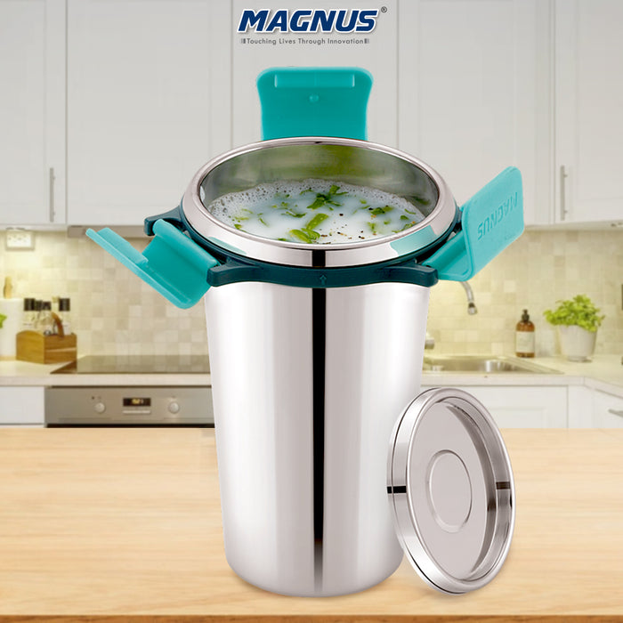 Magnus Stainless Steel Revlock Glass Glossy (350 ml) |Leak-Proof & Airtight Tumbler with Rev Lock Lid - Perfect for Travel, Office, and Kids | Ideal for Juice, Lassi, Buttermilk |Sleek & Portable