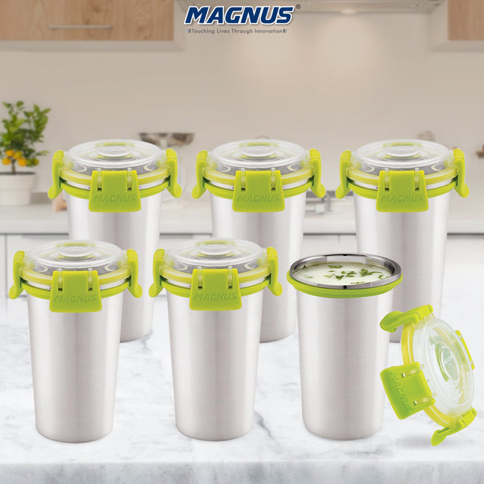 Magnus Stainless Steel Matte Klip Lock Tumbler with Lid and Straw - 350ml | Leak-Proof & Airtight Tumbler - Ideal for Travel, Office, Kids | Perfect for Juice, Buttermilk | Pack of 6