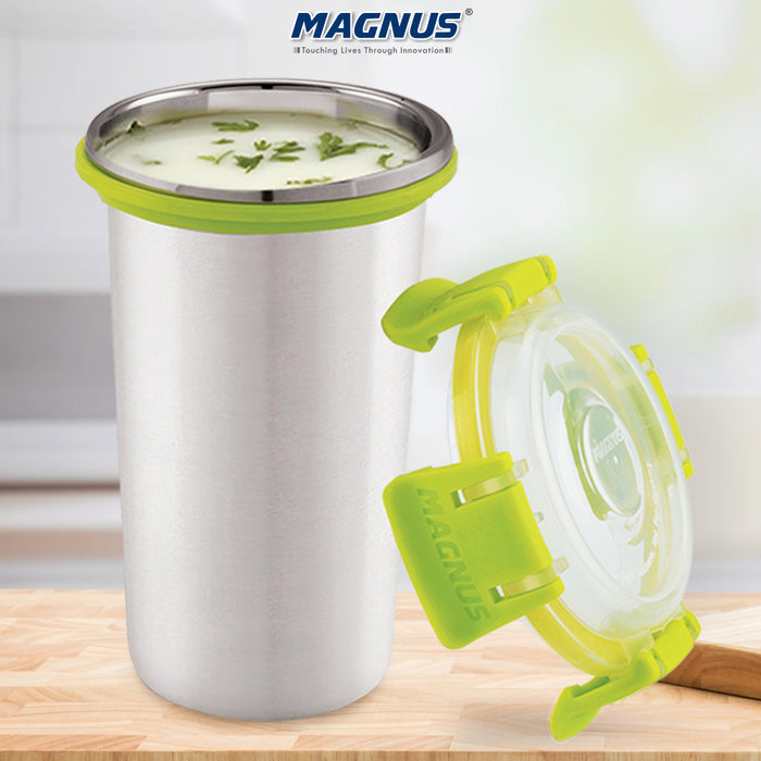 Magnus Stainless Steel Glossy Klip Lock Tumbler with Lid and Straw - 350ml | Leak-Proof & Airtight Tumbler - Ideal for Travel, Office, Kids | Perfect for Juice, Buttermilk