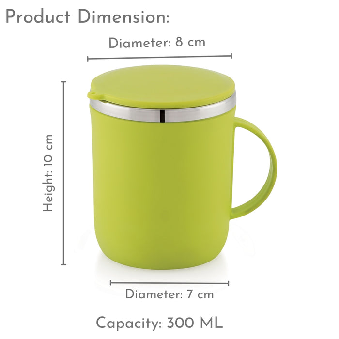 Magnus Espresso Mug | Green Stainless Steel Coffee Mug 300ML With Lid and Handle | Wide Mouth Mug Keeps Beverages Hot & Cold 300ML