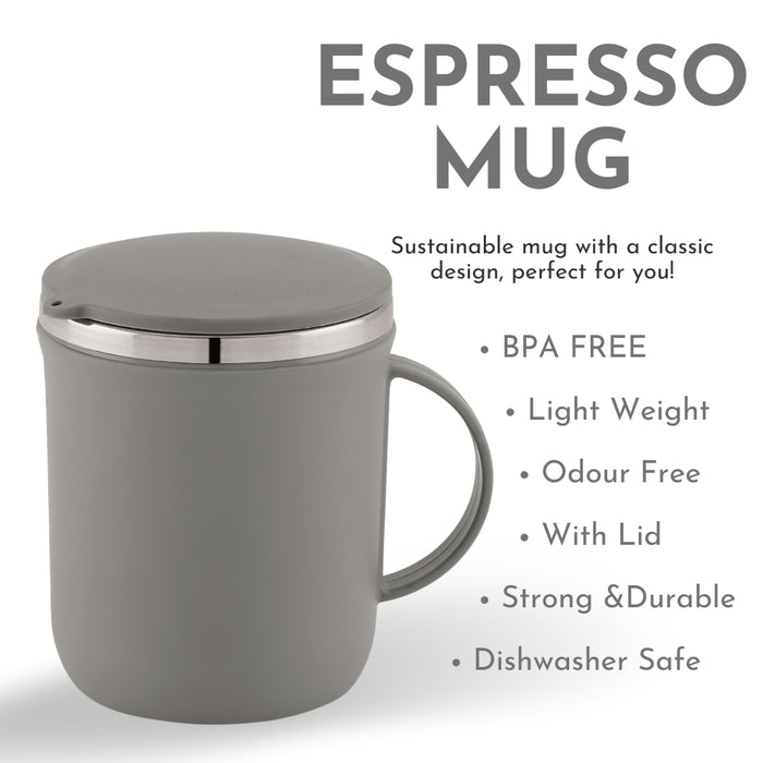 Magnus Espresso Mug | GREY Stainless Steel Coffee Mug 300ML With Lid and Handle | Wide Mouth Mug Keeps Beverages Hot & Cold 300ML