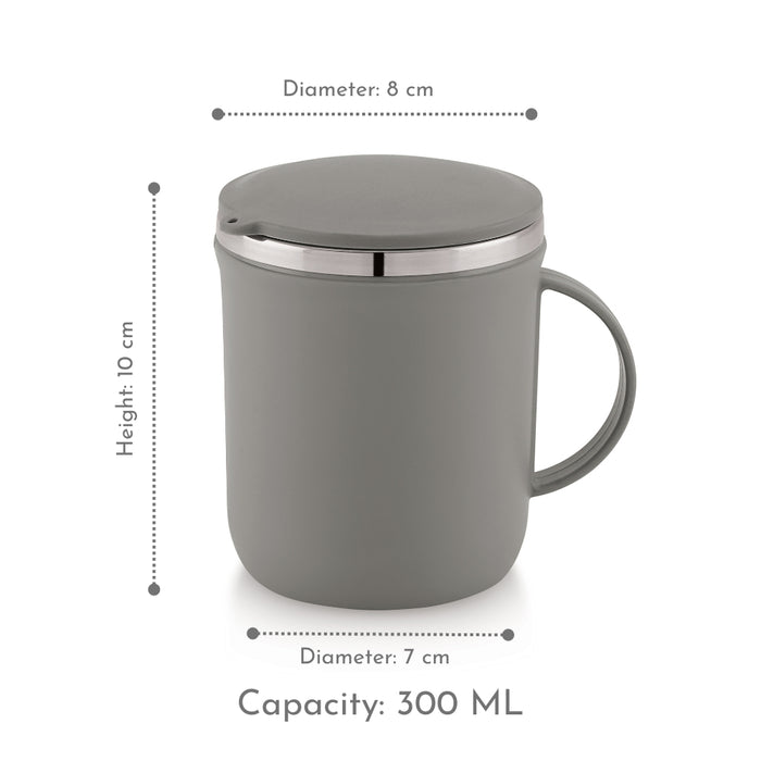 Magnus Espresso Mug | GREY Stainless Steel Coffee Mug 300ML With Lid and Handle | Wide Mouth Mug Keeps Beverages Hot & Cold 300ML