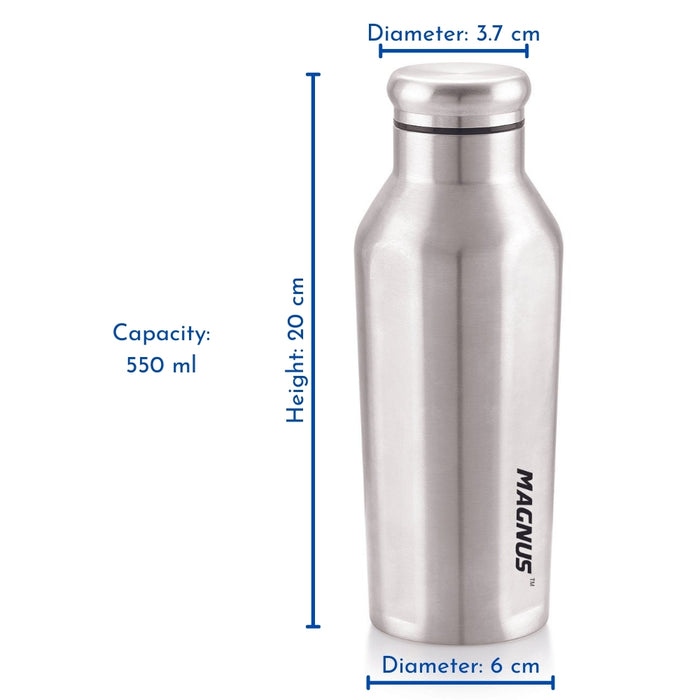 Magnus Sporty Single Wall Stainless Steel Bottle for Men & Women(BPA Free, Leakproof) 550 ml Bottle (Pack of 3, Silver, Steel)