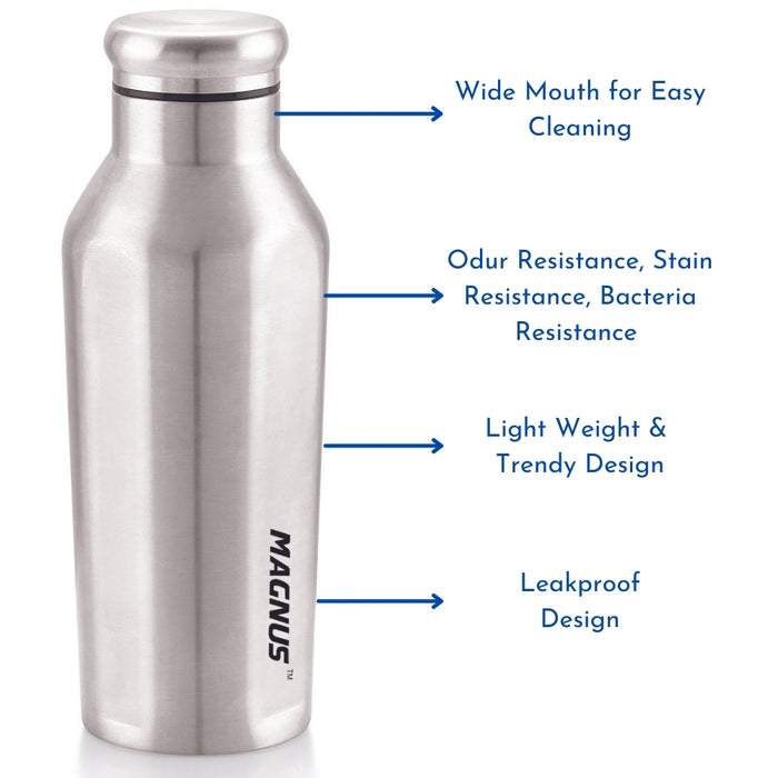 Magnus Sporty Single Wall Stainless Steel Bottle for Men & Women(BPA Free, Leakproof) 550 ml Bottle (Pack of 3, Silver, Steel)